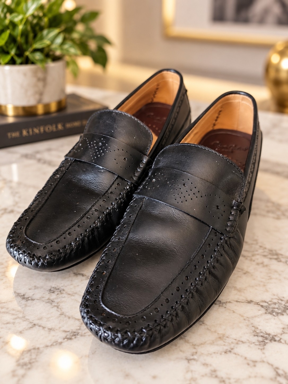 Robert Graham RGS5000 Mens Black Leather Penny Loafers